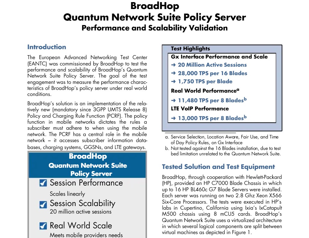 Broadhop EANTC Performance Benchmark Results
